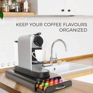 Nespresso Coffee Pod Storage, 50 Coffee Pod Holder for Nespresso, Coffee Machine Stand, Pod Drawer Dispenser, 50 Capsule Capacity, Great for Small Space Counters