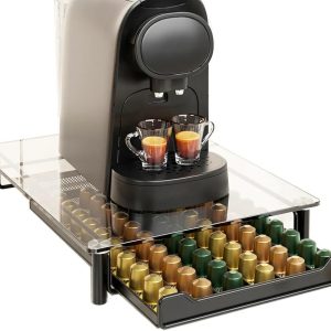 Crystal Tempered Glass Coffee Pod Storage Drawer Compatible with Nespresso Capsules Holder Organizer Holds 60 Original Line Pods Kitchen Organizer