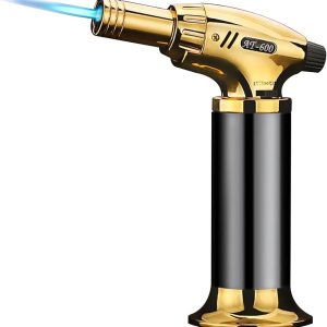 Professional Kitchen Blow Torch/Barbeque Torch - Aluminum Refillable Creme Brulee Blow Torch - Safety Lock & Adjustable Flame for Cooking, Baking, BBQ  1pc