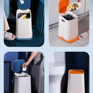 Kitchen Trash Can Foot Operated Trash Can with Lid Square Leather Grain Living Room Bedroom Study Room Office, Plastic, 8L/12L Garbage Bin (B 8Lorange