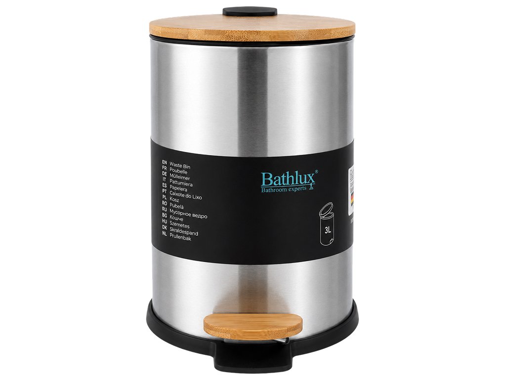 Bathlux 3L trash can with bamboo lid and soft close - Image 2