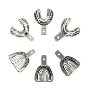ACK of 6 Dental Impression Trays Individual, Without Teeth, Without Perforations - 3 Lower and 3 Upper - Impression Trays - High-strength Stainless Steel - For Dental Professionals.